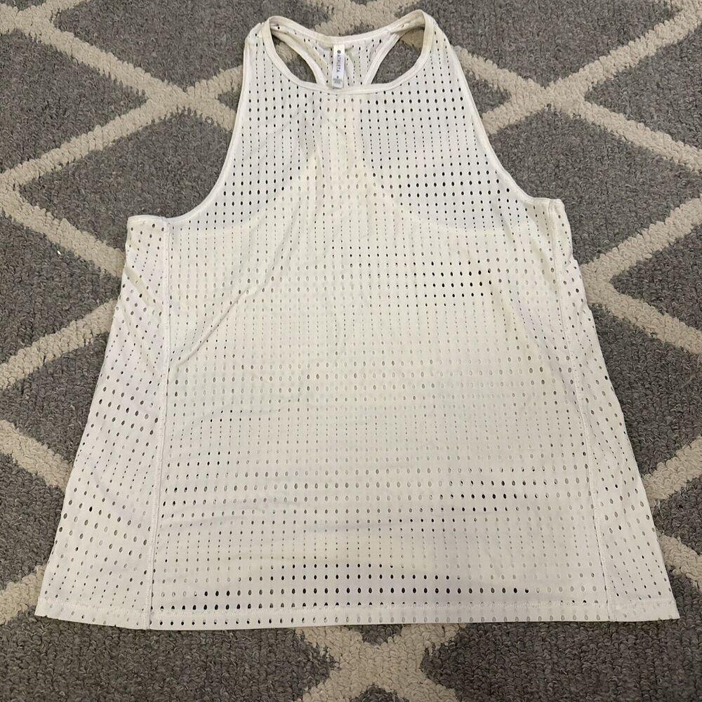 Athleta‎ White Cut Out Racer Back Nylon Blend Tank Active Size Small